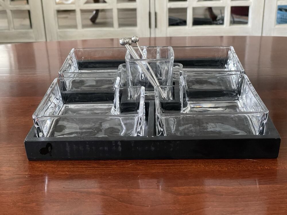 RED ENVELOPE CUBIST APPETIZER/ BAR CONDIMENT SET 4 METAL APPETIZER PICKS